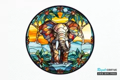 Stained Glass with Christmas Elephant PNG Clipart Product Image 1