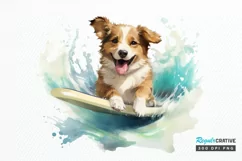 Surfing Cute Dog Watercolor Sublimation PNG Clipart Product Image 1