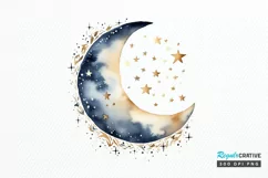 Moon And Stars Watercolor PNG Clipart Product Image 1