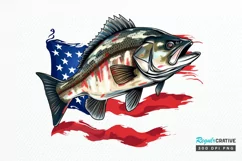Bass Fish with American Flag Sublimation PNG Clipart Product Image 1