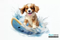 Surfing Cute Dog Watercolor Sublimation PNG Clipart Product Image 1