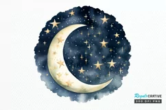 Moon And Stars Watercolor PNG Clipart Product Image 1