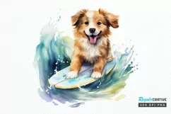 Surfing Cute Dog Watercolor Sublimation PNG Clipart Product Image 1