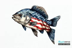 Bass Fish with American Flag Sublimation PNG Clipart Product Image 1