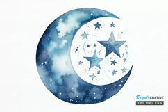 Moon And Stars Watercolor PNG Clipart Product Image 1