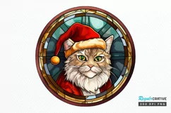 Stained Glass Christmas Cat PNG Clipart Product Image 1