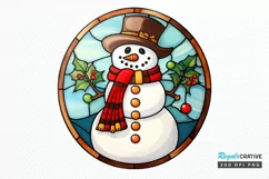 Stained Glass Christmas Snowman PNG Clipart Product Image 1