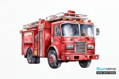 Fire Truck Watercolor Sublimation PNG Clipart Product Image 1