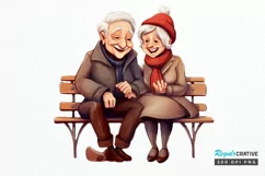 Old Couple On The Bench Sublimation PNG Clipart Product Image 1