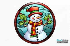 Stained Glass Christmas Snowman PNG Clipart Product Image 1