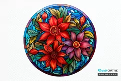 Stained Glass with Christmas Flowers PNG Clipart Product Image 1