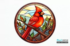 Stained Glass Christmas Red Cardinal Bird PNG Clipart Product Image 1