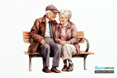 Old Couple On The Bench Sublimation PNG Clipart Product Image 1