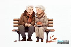 Old Couple On The Bench Sublimation PNG Clipart Product Image 1