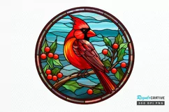 Stained Glass Christmas Red Cardinal Bird PNG Clipart Product Image 1