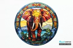 Stained Glass with Christmas Elephant PNG Clipart Product Image 1