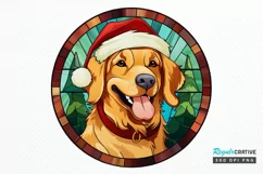 Stained Glass With Christmas Dog And San PNG Clipart Product Image 1