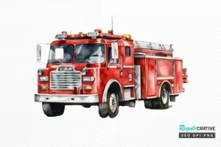 Fire Truck Watercolor Sublimation PNG Clipart Product Image 1