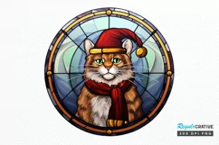 Stained Glass Christmas Cat PNG Clipart Product Image 1