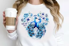 Couple Peacock Heart Sublimation PNG Clipart Product Image 2