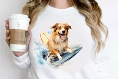 Surfing Cute Dog Watercolor Sublimation PNG Clipart Product Image 2