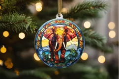 Stained Glass with Christmas Elephant PNG Clipart Product Image 2