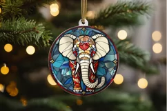Stained Glass with Christmas Elephant PNG Clipart Product Image 2