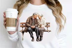 Old Couple On The Bench Sublimation PNG Clipart Product Image 2