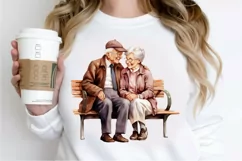 Old Couple On The Bench Sublimation PNG Clipart Product Image 2