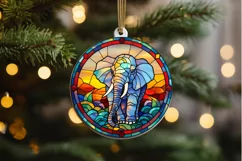 Stained Glass with Christmas Elephant PNG Clipart Product Image 2