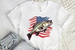Bass Fish with American Flag Sublimation PNG Clipart Product Image 2