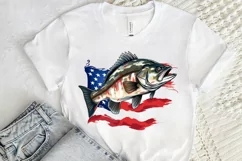 Bass Fish with American Flag Sublimation PNG Clipart Product Image 2