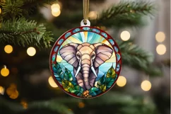 Stained Glass with Christmas Elephant PNG Clipart Product Image 2