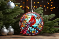 Stained Glass Christmas Red Cardinal Bird PNG Clipart Product Image 2