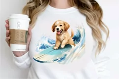Surfing Cute Dog Watercolor Sublimation PNG Clipart Product Image 2