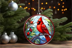 Stained Glass Christmas Red Cardinal Bird PNG Clipart Product Image 2