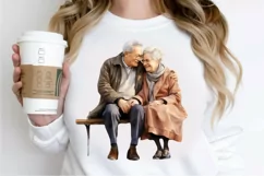 Old Couple On The Bench Sublimation PNG Clipart Product Image 2