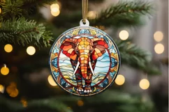 Stained Glass with Christmas Elephant PNG Clipart Product Image 2