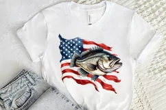 Bass Fish with American Flag Sublimation PNG Clipart Product Image 2