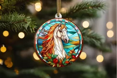Stained Glass with Christmas Horse PNG Clipart Product Image 2