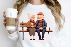 Old Couple On The Bench Sublimation PNG Clipart Product Image 2