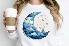Moon And Stars Watercolor PNG Clipart Product Image 2