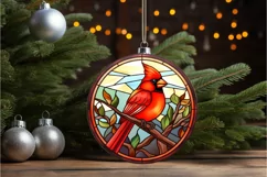 Stained Glass Christmas Red Cardinal Bird PNG Clipart Product Image 2