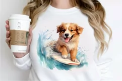 Surfing Cute Dog Watercolor Sublimation PNG Clipart Product Image 2
