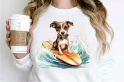 Surfing Cute Dog Watercolor Sublimation PNG Clipart Product Image 2