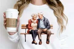 Old Couple On The Bench Sublimation PNG Clipart Product Image 2
