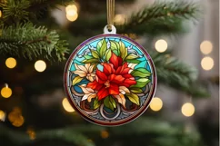 Stained Glass with Christmas Flowers PNG Clipart Product Image 2