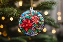 Stained Glass with Christmas Flowers PNG Clipart Product Image 2