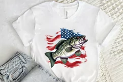 Bass Fish with American Flag Sublimation PNG Clipart Product Image 2