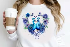 Couple Peacock Heart Sublimation PNG Clipart Product Image 2